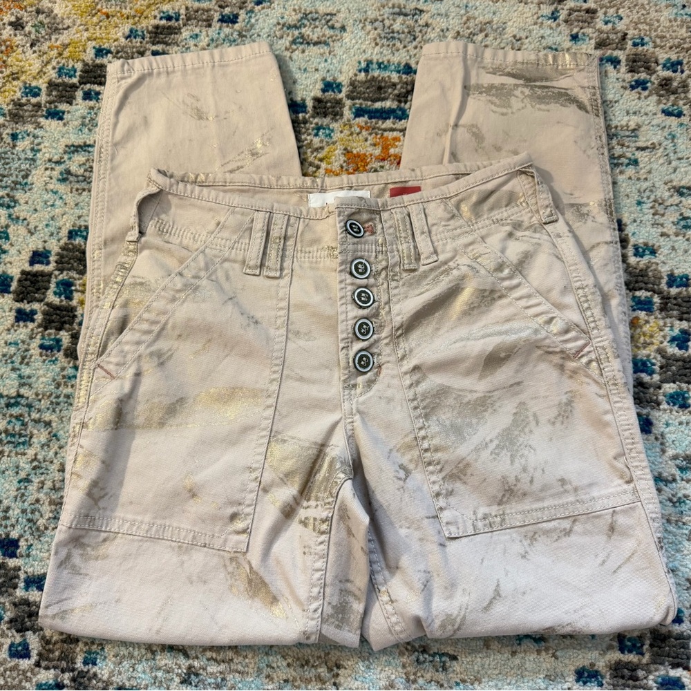 Anthropologie the wanderer gold and beige pants